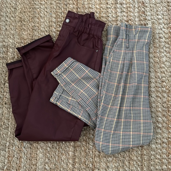Zara Denim - ZARA HIGH WAIST PARACHUTE JEANS PLAID BURGUNDY BUNDLE SIZE SMALL USA 2